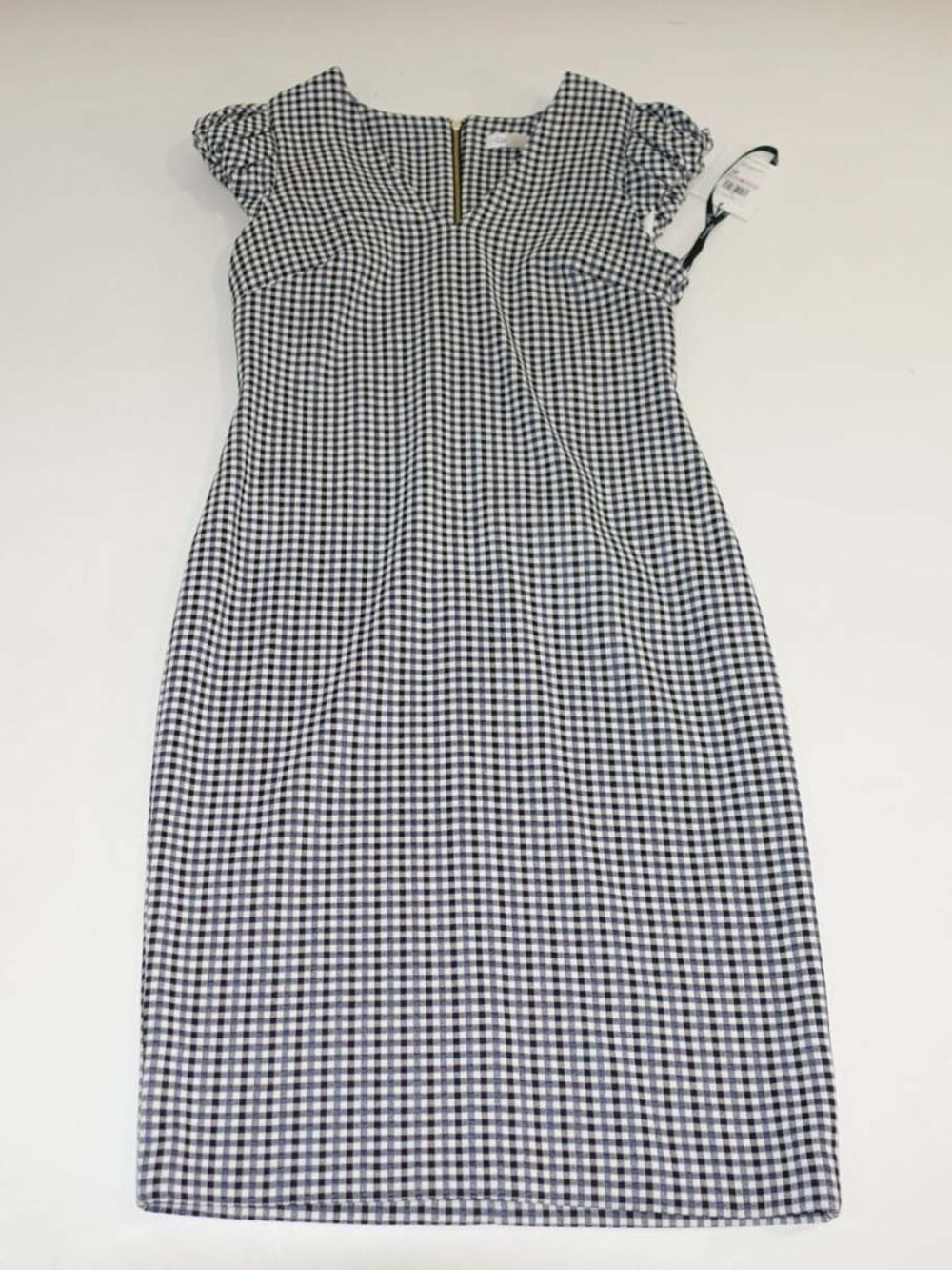 Calvin Klein Women's Sheath Dress Size 6 NWT Puff Sleeves V-Neck Gingham Check